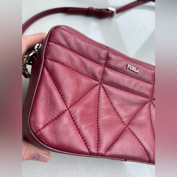 FURLA Fortuna Leather Quilted Crimson Crossbody Bag - Picture 3 of 10